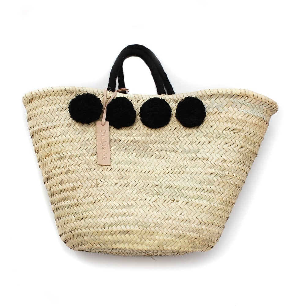 Pom Pom Straw Tote Bag